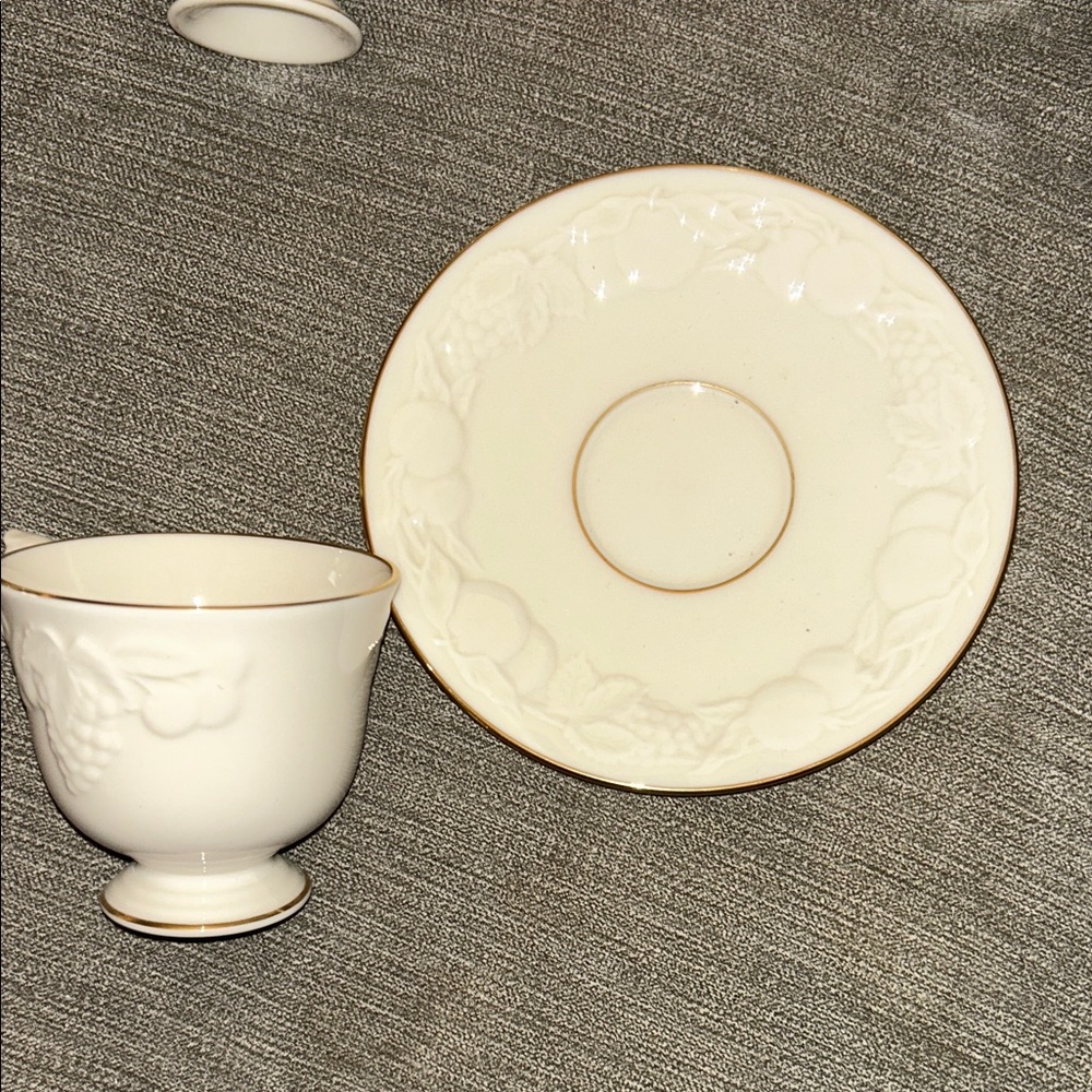 Elegant Cream Cup and Saucer Set Lenox Fruits of Life 11 total sets available
